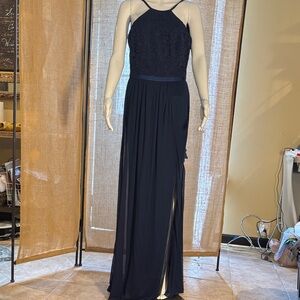 David's Bridal Navy Lace Halter Maxi Gown
